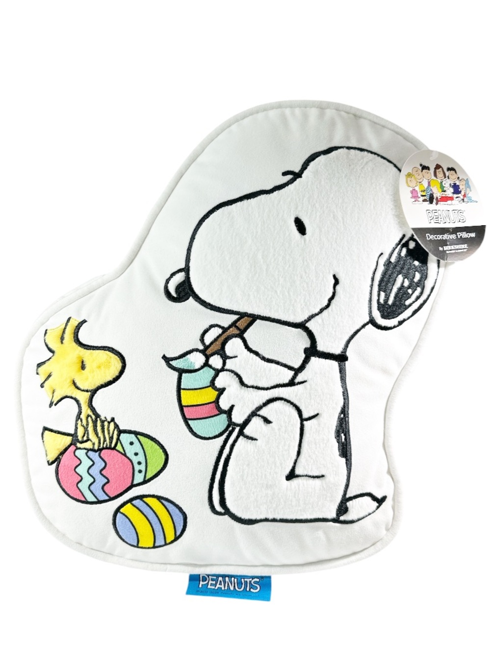 NEW Peanuts SNOOPY & WOODSTOCK EASTER WHITE PILLOW with Multicolor Eggs 🐣